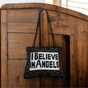 I Believe In Angels Hanging Navy Blue Soft Cloth Mini Cushion 4 1/2" Used